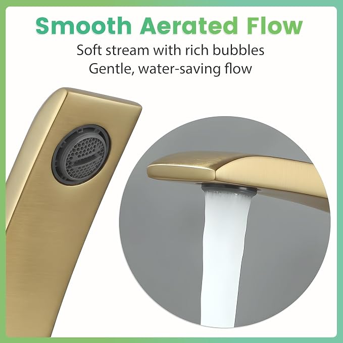 Brushed Gold Single Hole Bathroom Faucet with Deck Plate，for 1 or 3 Hole Sink Installation, Solid Brass Single Handle Vanity Faucet for RV, Farmhouse, Commercial