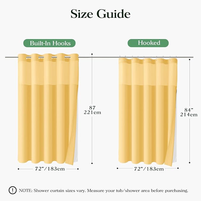 Gold Hook Free Waffle Shower Curtain & Snap-in Fabric Liner,72x87 | Less Time to install, 3 in 1 Fabric Shower Curtain and Liner Set with Magnets, Extra Long, Shower Curtains for Bathroom