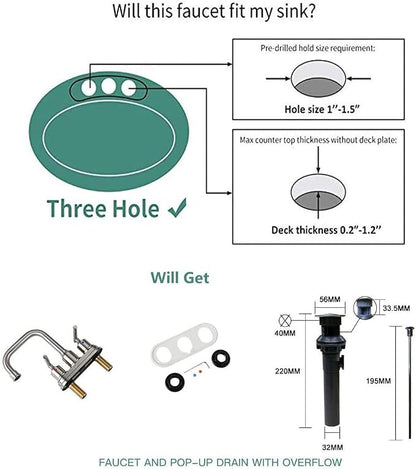 WOWOW Centerset Bathroom Faucet Brushed Nickel: 4 Inch Bathroom Sink Faucets with Lift Rod Drain Assembly Vanity Faucet 2 Handle High Arc Taps Modern