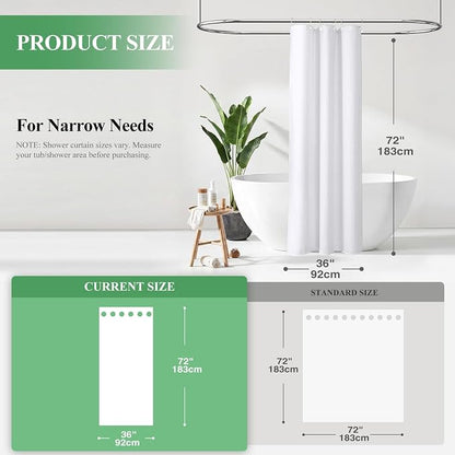 Stall Waffle Shower Curtain 256 GSM Heavy Fabric 36x72 White | Narrow Half Size, Thick Cloth, Weighted Hem, Water Repellent, Hotel Luxury Polyester Shower Curtain Set for Bathroom 6 Hooks
