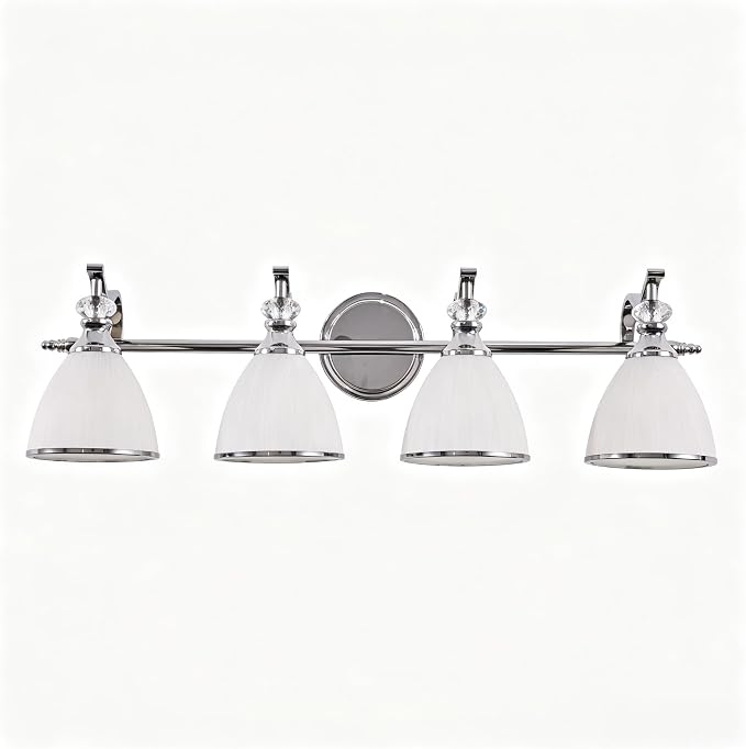 Vanity Lights for Bathroom Over Mirror, Elegant Wall Sconces with Milky White Hand-Painted Frosted Glass Shade, E26 Socket (Bulbs Not Included) (Polished Chrome, 4-Light)