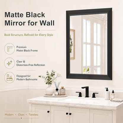 SMIROR 20x24 Matte Black Bathroom Vanity Mirror for Over Sink | Metal Wide Frame, Rectangle, Right- Angle Corner, Anti-Rust, Horizontally or Vertically Wall- Mounted for Home Remodel