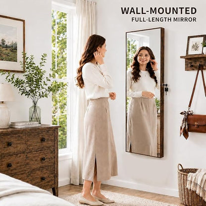 Lockable Jewelry Cabinet Organizer with Full Length Mirror, 6 Auto LED Lights, Wall & Over Door Mount Jewelry Armoire with Earring Slots, Necklace Hooks, Foldable Makeup Shelf