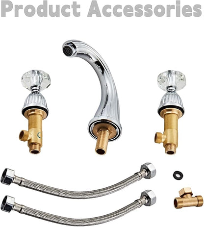 Morden Bathroom Faucet Chrome Three Holes Widespread 2 Crystal Handle Bathroom Sink Faucets Vintage Lavatory Vanity Faucet