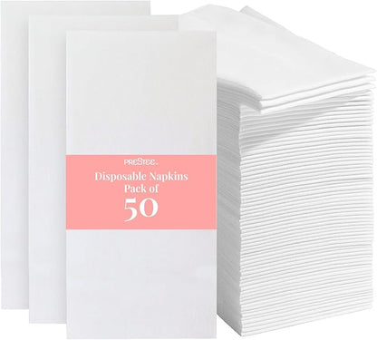 Prestee 50-Pack Paper Towels - 7.8 x 4.25 Inch Soft Linen Feel Paper Napkins - Durable and Absorbent Hand Towels for Bathroom - Disposable Table Napkins for Weddings, Dinners, Christmas, Thanksgiving