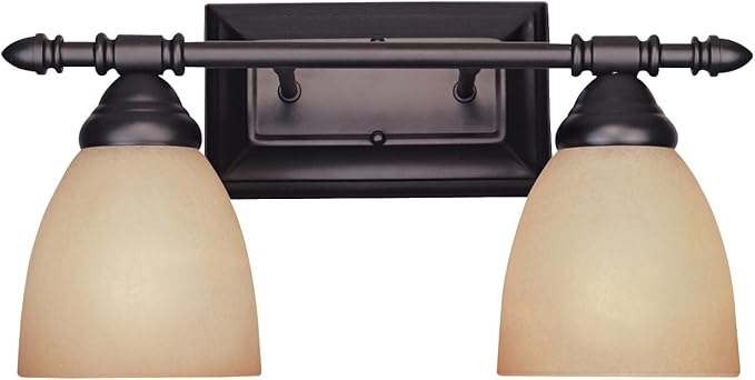 Designers Fountain 94002-ORB Apollo Collection 2-Light Bath Bar, Oil Rubbed Bronze Finish with Amber Sandstone Glass Shade