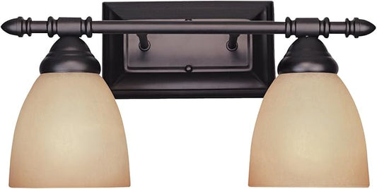Designers Fountain 94002-ORB Apollo Collection 2-Light Bath Bar, Oil Rubbed Bronze Finish with Amber Sandstone Glass Shade