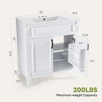 Sweetcrispy 30 Inch Bathroom Vanity with Sink, Farmhouse Bathroom Cabinet