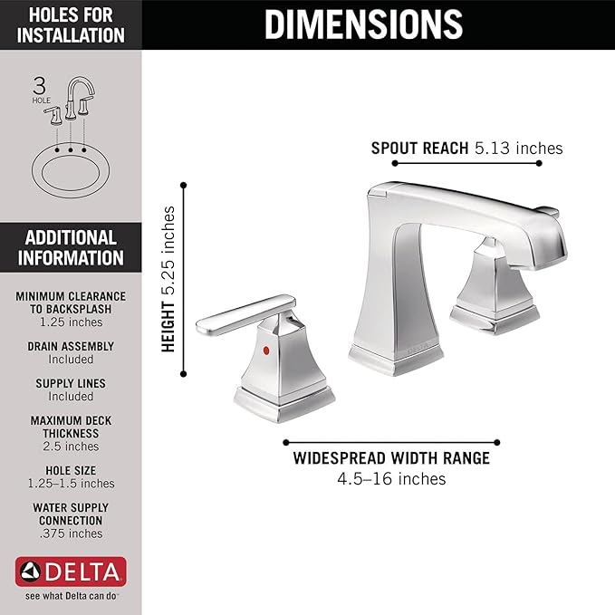 Delta Ashlyn Chrome Bathroom Faucet 3 Hole, 8 Inch Widespread Bathroom Sink Faucet for Vanity, Metal Push-Pop Drain Assembly, Chrome 3564-MPU-DST