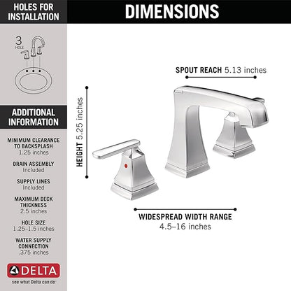 Delta Ashlyn Chrome Bathroom Faucet 3 Hole, 8 Inch Widespread Bathroom Sink Faucet for Vanity, Metal Push-Pop Drain Assembly, Chrome 3564-MPU-DST