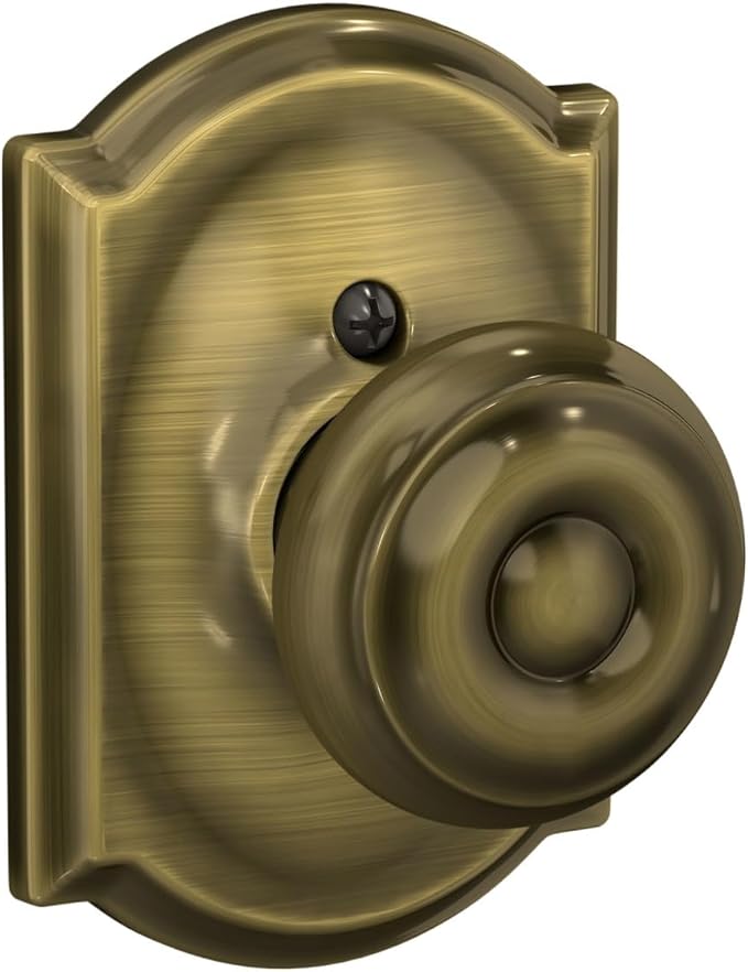 SCHLAGE F10 GEO 609 CAM Camelot Collection Georgian Passage Knob, Antique Brass