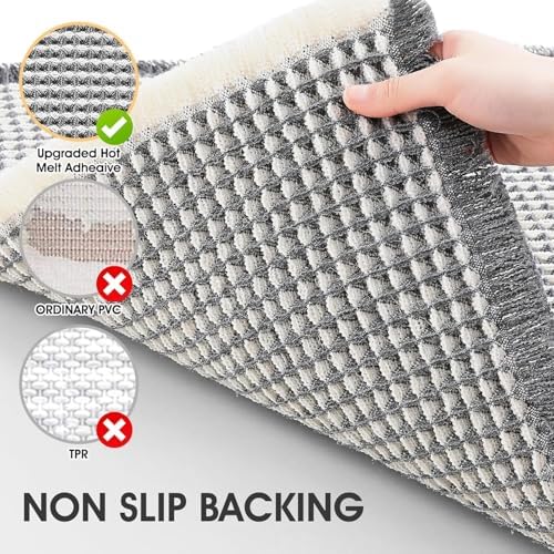IM HOME Waffle Bath Mat Set 2 Piece Darkgrey & Cream,Woven Modern Bath Rug Mats, Absorbent Non Slip Bath Floor Mat, Soft Washable Boho Bath Rugs with Tassels for Bathroom, Bedroom,Tub