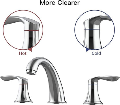 Bathroom Sink Faucet, Faucet for Bathroom Sink, Widespread Chrome Bathroom Faucet 3 Hole with Stainless Steel Pop Up Drain and cUPC Lead-Free Hose - (Chrome)