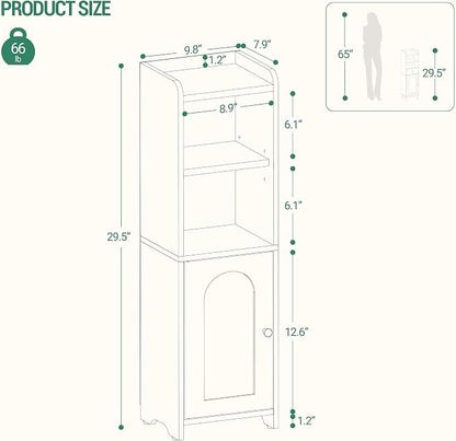 Hzuaneri Bathroom Storage Cabinet, Narrow Toilet Paper Cabinets with Doors | Small Corner Floor Cabinet with Doors and Adjustable Shelf, Bathroom Organizer for Small Spaces, Black BC29704X