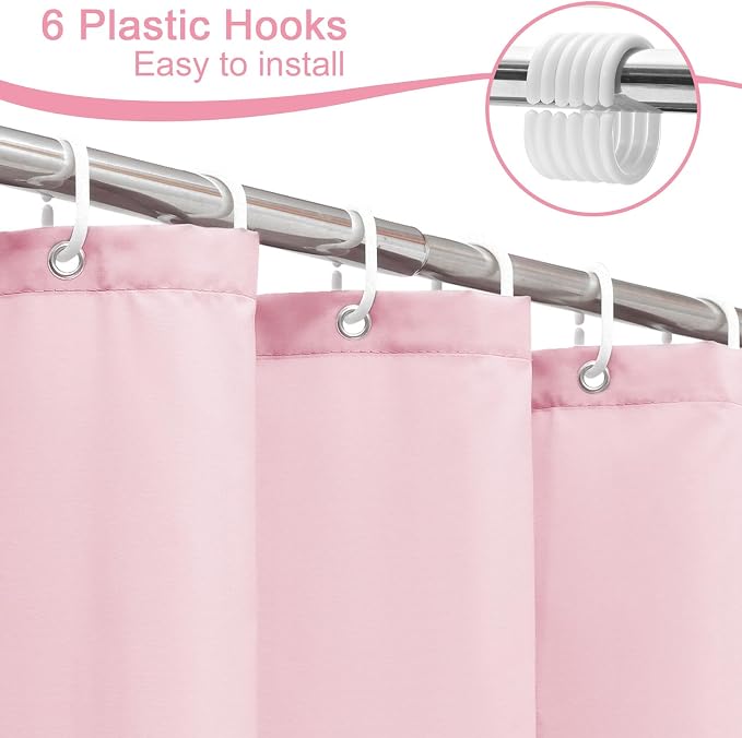 AooHome 36x72 inch Stall Shower Curtain Liner, Polyester Classic Solid Color Shower Curtain with Hooks, Weighted Hem, Waterproof, Pink