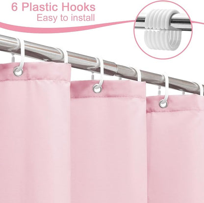 AooHome 36x72 inch Stall Shower Curtain Liner, Polyester Classic Solid Color Shower Curtain with Hooks, Weighted Hem, Waterproof, Pink