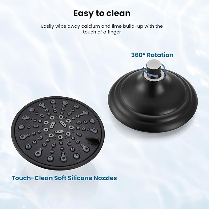gotonovo Shower Faucet Set with Valve 6 Mode Rain Head Matte Black | Bathroom Shower Head and Handle Set Complete Combo,6 Mode Multi 6’’ ABS Rainfall Showerhead,Brass Valve Trim Kit,Wall Mount