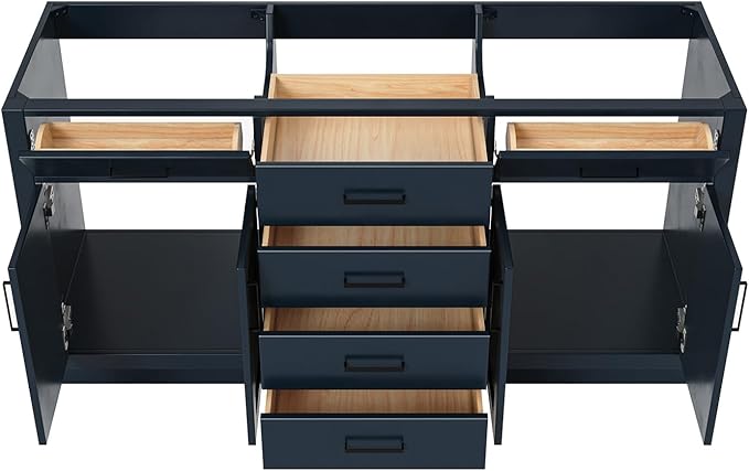 ARIEL Hepburn 66-inch Bathroom Vanity Base Cabinet,Solid Wood, 4 Soft Closing Doors, 6 Dovetail Drawers, Midnight Blue