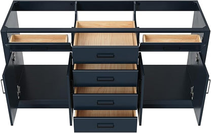 ARIEL Hepburn 66-inch Bathroom Vanity Base Cabinet,Solid Wood, 4 Soft Closing Doors, 6 Dovetail Drawers, Midnight Blue