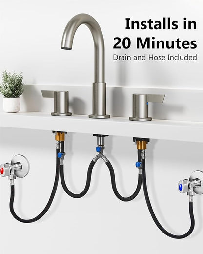 Bathroom Sink Faucet 3 Hole 8 Inch Widespread 2-Handle Vanity Faucet SUS304 Stainless Steel with Pop-Up Drain and Supply Lines Brushed Nickel