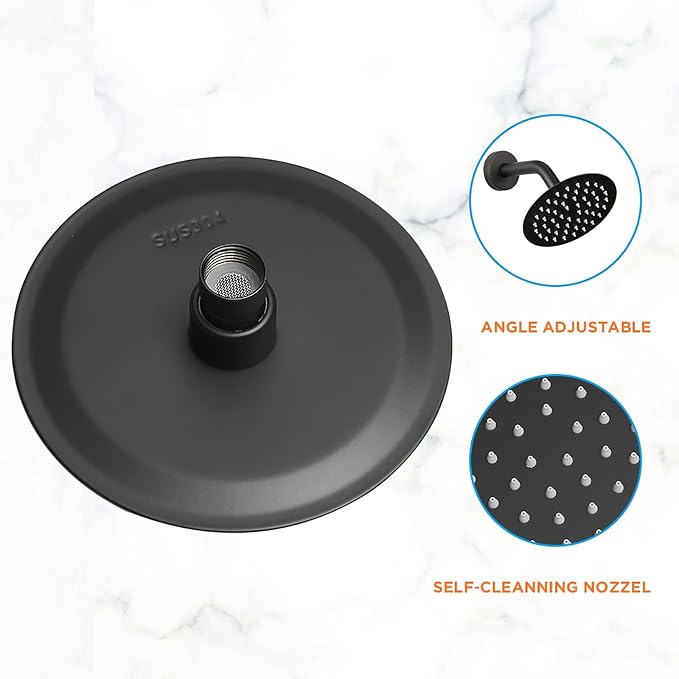 Black Shower Head And Faucet Set Complete With Valve Shower Fixtures With 6 Inch High Pressure Rain Shower Head Trim kit Regaderas Para bBaño Modernas
