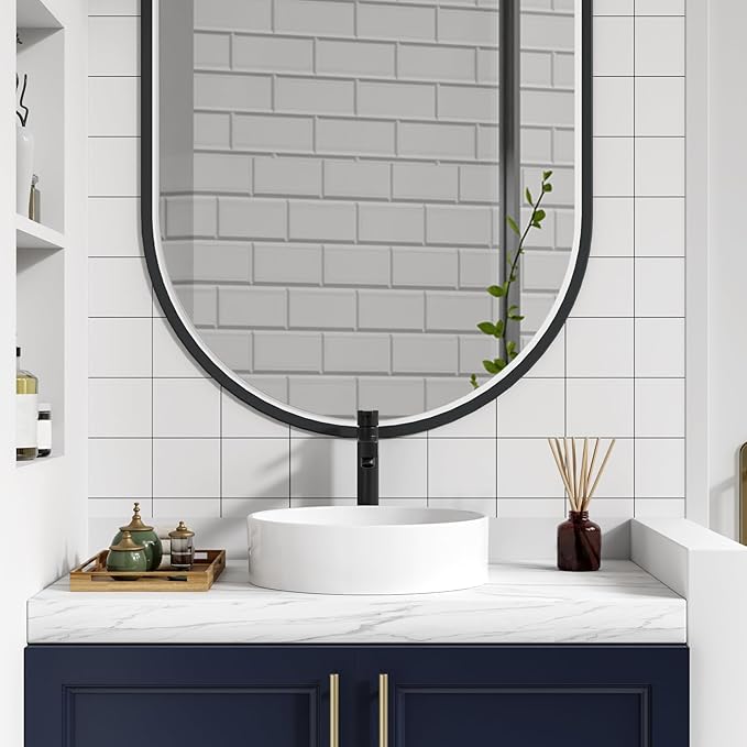 GAOMON Vessel Sink Round, 18"x18" Bathroom Sink White Ceramic Lavatory Vanity Above Counter Vessel Sink Art Basin - white
