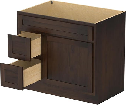 Vanity Art 36 Inch Single Shutter Door Bathroom Vanity Base Cabinet with 2 Functioning Shaker Drawers, Strudy Floor Mount Storage Cabinet Organizer for Bedroom, Living Room, Kitchen, VA4036-2LB