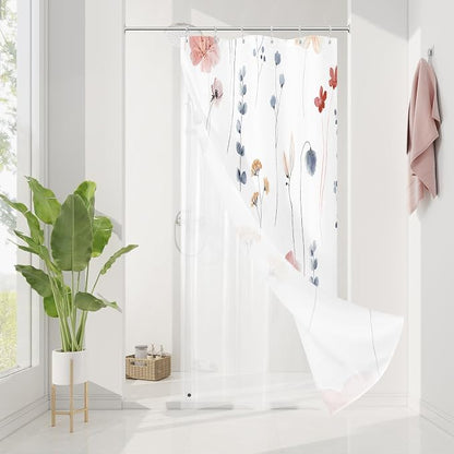 Small Stall 3 in 1 Shower Curtain Set, 36x72 | Narrow Half 3 in 1 Shower Curtain Set, PEVA Liner Set & 12 Double Sided Steel Hooks, Waterproof Fabric Bathroom Curtain