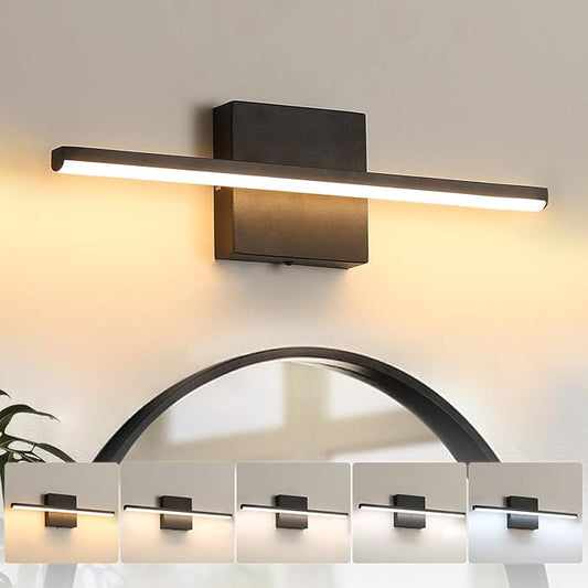 Modern Bathroom Vanity Light 16 Inch, 14W Black Bathroom Light Fixture Over Mirror, Dimmable 5CCT LED Wall Sconce Lighting for Restroom Mirro