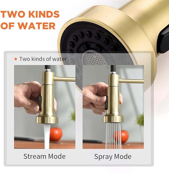 OWOFAN Kitchen Faucet, Kitchen Faucets with Pull Down Sprayer Sus304 Stainless Steel Industrial Single Handle One Hole Faucet for Farmhouse Camper Laundry Utility Rv Wet Bar Sinks Bushed Gold 9009J
