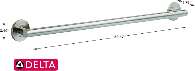 Delta Contemporary (1-Pack) 36' Shower Grab Bar ADA Compliant Brilliance Stainless Steel 450 lb Capacity Bathroom Safety Handle for Shower, Tub | Wall Mount Balance Assist, Handicap Grip 41836-SS