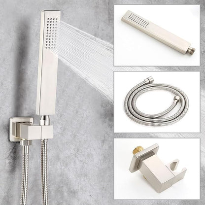 Shower Tub Faucet Set Brushed Nickel Bathroom 8 Inch Shower Head System with Tub Spout Wall Mounted Singe Handle Tub and Shower Trim Kit with Valve