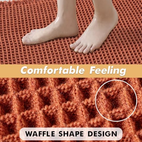 MIULEE Fall Orange Set of 2 Waffle Bathroom Rugs Boho Mat 17"x24"+18"x30"