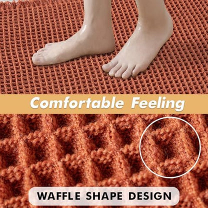 MIULEE Fall Orange Set of 2 Waffle Bathroom Rugs Boho Mat 17"x24"+18"x30"