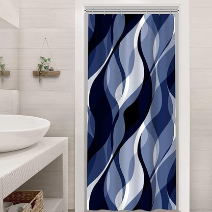 Stall Shower Curtain, Small Navy Blue Shower Curtain Set for Bathroom Modern Waterproof Narrow Ombre Shower Curtain Set with Hooks, 36x72 Inch