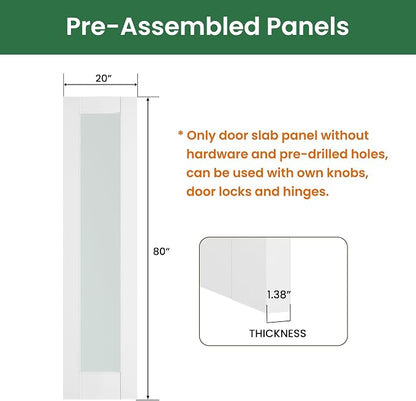 SMARTSTANDARD 20" x 80" Slab Door, Solid Core Frosted Glass Pantry Door | Pre-Assembled Interior Door without Hardware Kit for Pantry, Pocket, White Primed, Paintable Surface