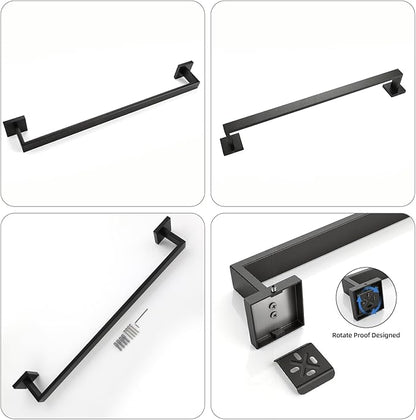 Bathroom Towel Bar Set, 23.6 Inch Wall Mounted Rack, 304 Stainless Steel, Matte Black, D-Shape, 2-Piece Set (Matte Black)