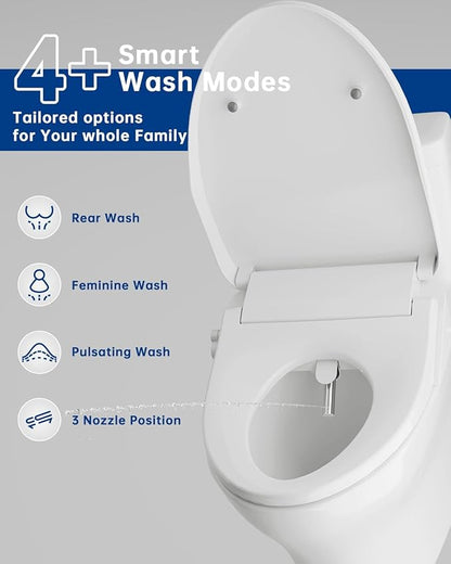 Heated Smart Toilet Seat with Feminine Wash & Dryer, Elongated Bidet with Adjustable Water Temperature, Pressure & Nozzle Position, Easy Installation & Soft-Close Lid for Modern Bathrooms