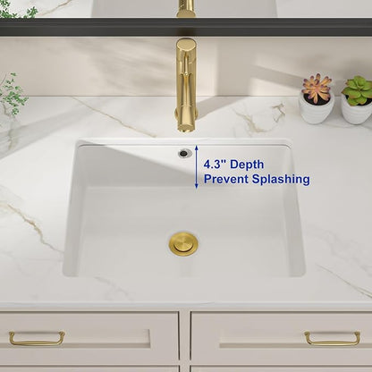 Dcolora 22x15 In. Undermount Bathroom Sink, Rectangular Fireclay White Ceramic Porcelain Lavatory Vanity Bath Sink Under Counter Vessel Sink, Farmhouse Style #DC-UVS2538003
