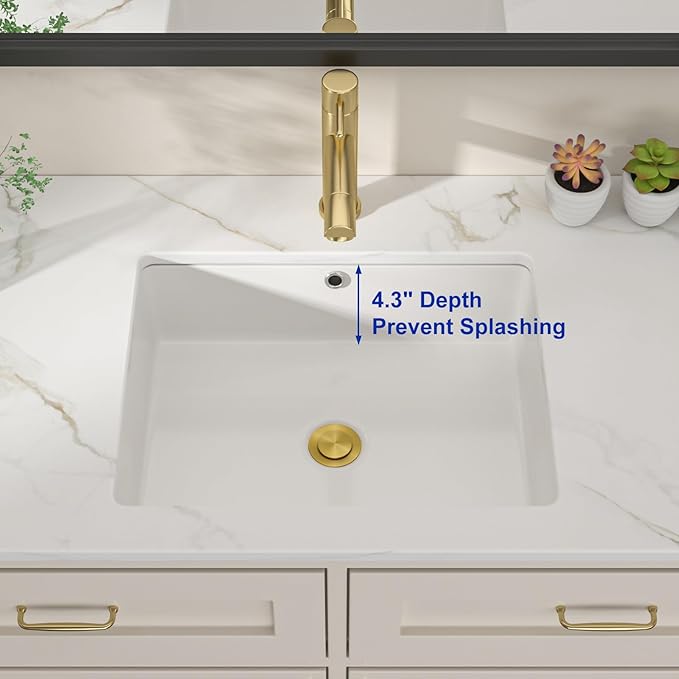 Dcolora 19x15 In. Undermount Bathroom Sink, Rectangular Fireclay White Ceramic Porcelain Lavatory Vanity Bath Sink Under Counter Vessel Sink, Farmhouse Style #DC-UVS2538004