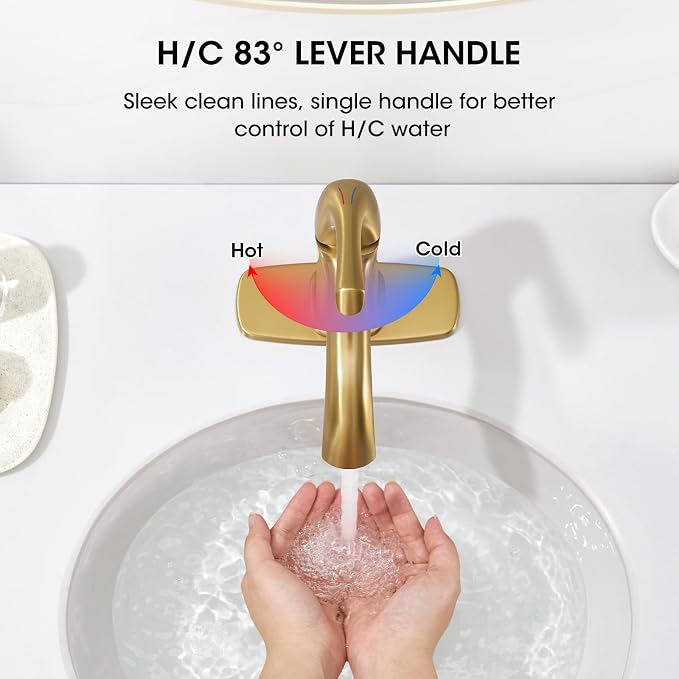 Brushed Gold Bathroom Faucet Single Hole Bathroom Faucet | Sink Faucet for Bathroom Vanity One Hole, with Pop Up Drain & Deckplate Farmhouse