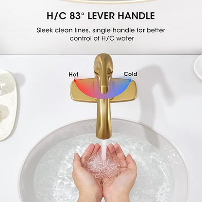 Brushed Gold Bathroom Faucet Single Hole Bathroom Faucet | Sink Faucet for Bathroom Vanity One Hole, with Pop Up Drain & Deckplate Farmhouse