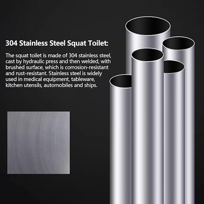 Stainless Steel Large-Bore Dry Toilet, Rural Toilet Squat Pit Renovation, Bathroom Squat Toilet, Flush-Free,