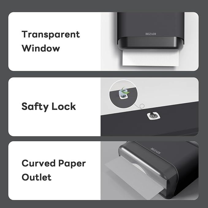 Paper Towel Dispenser,Large Capacity Wall Mount Tissue Dispensers with Smart Lock, Used for Kitchen and Bathroom 200+ Sheets Toilet Paper Holders Silver