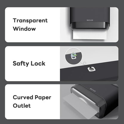 Paper Towel Dispenser,Large Capacity Wall Mount Tissue Dispensers with Smart Lock, Used for Kitchen and Bathroom 200+ Sheets Toilet Paper Holders Silver