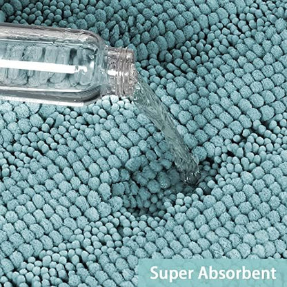 Turquoize Luxury Chenille Bath Rug for Bathroom Rugs Extra Absorbent Bath Mat Non Slip Microfiber Shower Rug for Bathroom Microfiber Shaggy Carpet Rug Size, 17"x 24", Aqua Haze