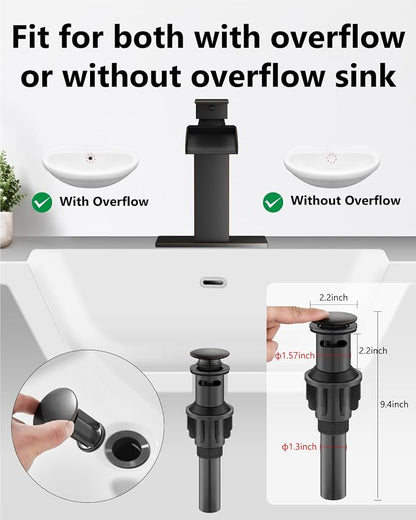 Oil Rubbed Bronze Waterfall Bathroom Faucet 1-Handle Vanity Faucet | Stainless Steel Modern Bathroom Sink Faucet,Pop-Up Drain, Supply Lines 6-in Deck Plate, 1- or 3-Hole, NSF Certified