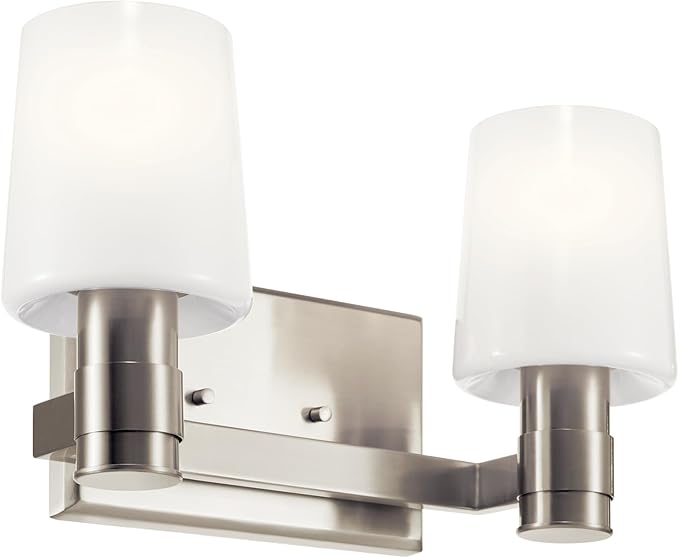 Kichler Adani 2-Light Vanity, Modern Light with Opal Glass in Brushed Nickel, Bathroom or Powder Room (8.25" x 14.5"), 55175NI
