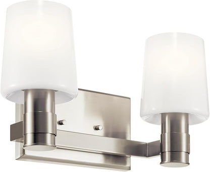 Kichler Adani 2-Light Vanity, Modern Light with Opal Glass in Brushed Nickel, Bathroom or Powder Room (8.25" x 14.5"), 55175NI