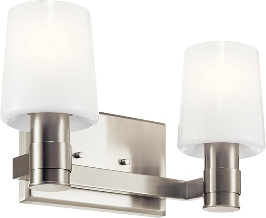 Kichler Adani 2-Light Vanity, Modern Light with Opal Glass in Brushed Nickel, Bathroom or Powder Room (8.25" x 14.5"), 55175NI